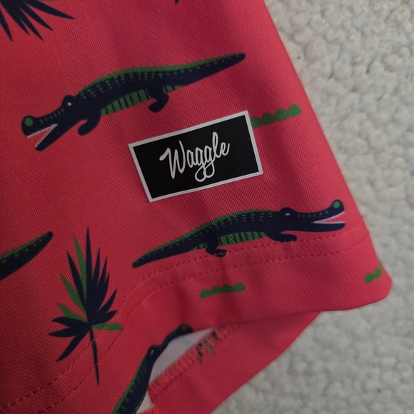 Waggle M"s XL Pink Alligator Palm Tree Golf Polo Shirt Unique Golf Outdoors Fun - Picture 11 of 16